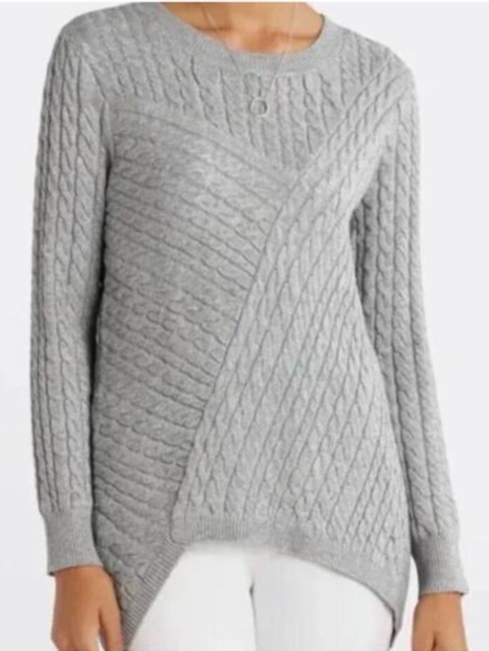 Women's Gray Cable Knit Asymmetric Sweater
